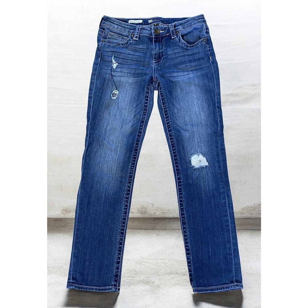 Kut From The Kloth Women's Sz 4 Stevie Ankle Straight Leg Distressed Blue Denim